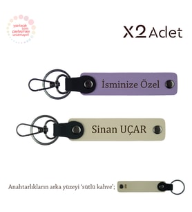 Kankaya Anlamlı Hediye, İsim & Soyisim Yazdırılan 2’li Anahtarlık, Mor Menekşe-S Kahve-Sütlü Kahve