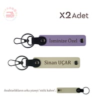 Kankaya Anlamlı Hediye, İsim & Soyisim Yazdırılan 2’li Anahtarlık, Mor Menekşe-S Kahve-Sütlü Kahve