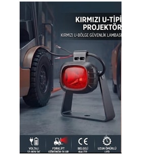 U Tipi Ayaklı Kırmızı Led Forklift Güvenlik Lambası 12v-80v - Redzone Emniyet Projektörü 1 Adet