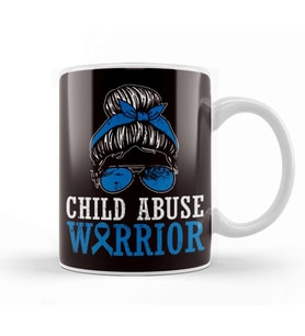 Child Abuse Warrior Prevention Month Blue Ribbon Awareness Kupa Bardak Porselen