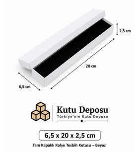 6,5x20x2,5 cm Tam Kapaklı Kolye ve Tesbih Kutusu - Beyaz (DEMONTE) (50 ADET)
