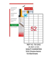 Bilgisayar Etiketi Tw-2052 46,4x21,2 mm 100 Lü Lazer Etiket 1 Paket Tanex Davetiye Kargo Koli Kutu Etiketi (Beyaz)
