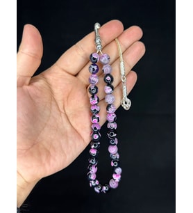 PEMBE - SİYAH RENKLİ AKİK DOĞALTAŞ TESBİH KÜRE KESİM T-486 (Çok Renkli)