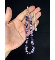 PEMBE - SİYAH RENKLİ AKİK DOĞALTAŞ TESBİH KÜRE KESİM T-486 (Çok Renkli)