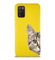 Samsung Galaxy A02S Soft Premier Kapak Catface Tasarımlı Silikon Kılıf - Sarı (Şeffaf)