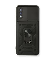 Samsung Galaxy A02 Kılıf Pars Lens Yüzüklü Silikon - Siyah