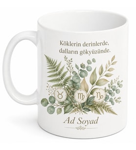 Toprak Grubu Burçlarına Özel Doğa Ve Yaprak Desenli Kupa Bardak Hediye