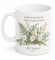 Toprak Grubu Burçlarına Özel Doğa Ve Yaprak Desenli Kupa Bardak Hediye