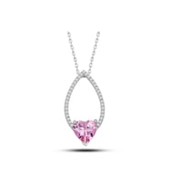Gümüş Pembe Taşlı Kalp Kadın Kolye CSR2181258