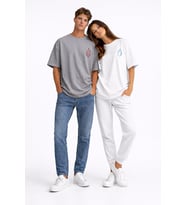 Sevgili Kombini Ateş Su Minimal Çift Tişört Oversize Unisex Partner Kombin Seti (Antrasit)