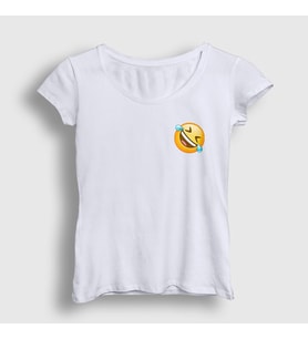 Presmono Kadın Beyaz Gülmekten Gözünden Yaş Gelen Emoji Instagram T-Shirt 435288tt (Beyaz)