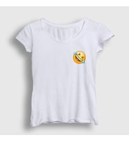 Presmono Kadın Beyaz Gülmekten Gözünden Yaş Gelen Emoji Instagram T-Shirt 435288tt (Beyaz)