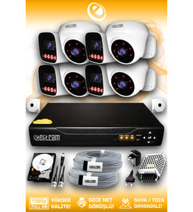 Elitcam 8 Kameralı Zebra 4 İç Kamera Set 2 TB 5 MP Full HD Gece Görüşlü Güvenlik Kamerası Sistemi