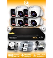 Elitcam 8 Kameralı Zebra 4 İç Kamera Set 2 TB 5 MP Full HD Gece Görüşlü Güvenlik Kamerası Sistemi