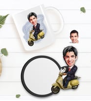 BK Gift Kişiye Özel Erkek Motorcu Karikatürlü Beyaz Kupa ve Ahşap Bardak Altlığı Hediye Seti-3