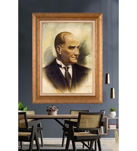 Altın Varaklı Çerçeveli Paspartulu Atatürk Tablo nh453 (Gold)