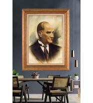 Altın Varaklı Çerçeveli Paspartulu Atatürk Tablo nh453 (Gold)