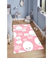 Dijital Baskılı Kaymaz Taban Yıkanabilir Kolay Temizlenir Modern Çocuk Odası Halısı NDÇ-HT-557 (Pembe)