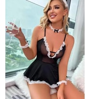 Fantazi  Fiyonklu Tüllü Dantelli Hizmetçi Babydol Gecelik BC9236