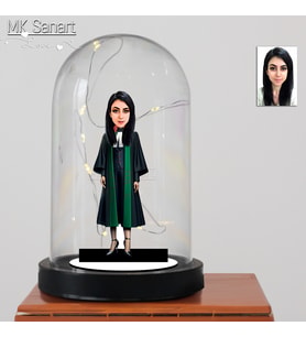 Avukatlar Gününe Özel Kadın Avukat Tasarım Işıklı Karikatür Avukat Fanus Biblo, Avukatlar Günü Hediyesi