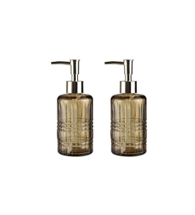 BANYO SETİ CAM SIVI SABUNLUK 2 ADET,KRİSTAL DESENLİ KAHVERENGİ 300ML 6,8X17,6CM