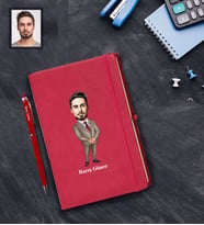 Kişiye Özel Öğretmen Karikatürlü  Kırmızı Defter Kalem Hediye Seti Bay-17