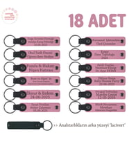 Pembe & Lacivert, Ayrı Ayrı İsim Yazılabilir 18'li Set, Kişisel Mesajlı Hediye Deri Anahtarlık