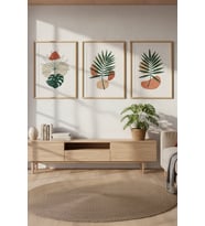 Minimalist Yaprak İllüstrasyonu 3’lü Ahşap Çerçeveli Tablo Seti
