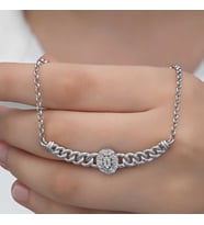Gümüş Gurmet Zincirli Oval Baget Taşlı Kadın Kolye