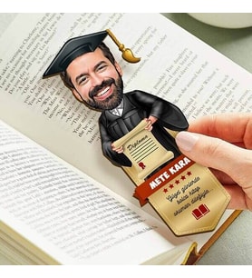 Mezun Erkek Öğrenci Karikatürlü Kitap Ayracı
