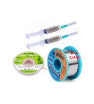 Dörtlü Set Flux,lehim Emme Tel 1,5mm Ve Lehim Teli Soldering 63sn/37pb Flux %1-3 40gr 03mm
