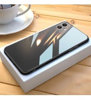 iPhone 13 Mini Parlak Cam Kamera Korumalı Telefon Kılıfı (Siyah)