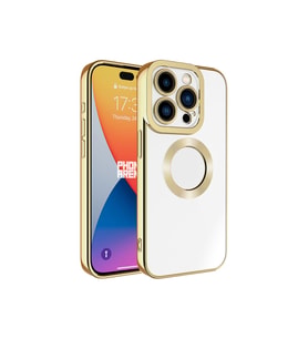 Apple iPhone 15 Pro Max Uyumlu Kılıf Kamera Korumalı Logo Gösteren Zore Omega Kapak (Gold)
