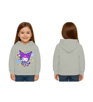Unisex Baskılı Çocuk Swaetshirt Kapüşonlu 3 İplik Şardonlu Kuromi baskılı (Gri)