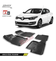 Renault Megane 3 Paspas 2008-2016 Oto Paspas 3D Araca Özel (Siyah - Beyaz)