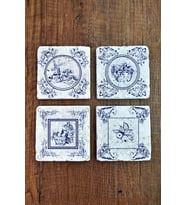 Doğal Taş Bardak Altlığı 4'lü Set 10x10x1 cm Ünlü Mavi Desenler -Stone Coasters