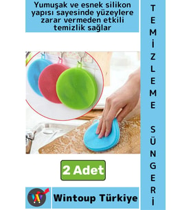 #BulaşıkSüngeri Tezgah Sebze Meyve Temizliği Tükenmez Yumuşak Silikon Bulaşık Yıkama Süngeri 2 Adet