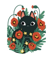 Gelincik Çiçeklerinde Kedi Tablo Ahşap Poster Dekoratif