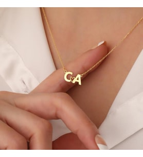 Kişiye Özel 925 Ayar Gümüş Minimalist Çift Harf Kolye (Gold)