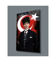 Miyrem Glasses Collection -A1^#  Atatürk ve Türk Bayrağı Uv Baskılı Cam Tablo (Çok Renkli)
