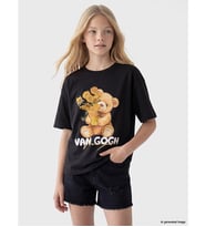 LCW Kids Gri Van Gogh Baskılı Bisiklet Yaka Kız Çocuk Tişört