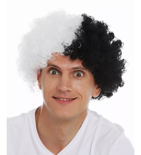 Siyah Beyaz Kıvırcık Afro Bonus Taraftar Peruğu