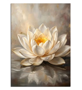 Suda Yansıyan Beyaz Lotus Dekoratif Kanvas - Mdf Ahşap Tablo