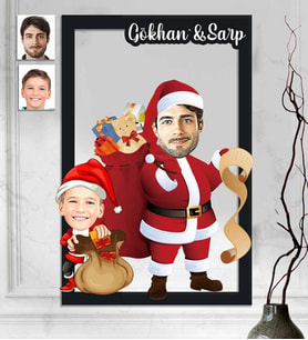 Kişiye Özel 3D  Ahşap Tablo Yılbaşı Baba Çocuk 30x40 -3