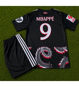Yeni Sezon Real Madird 2025/26 Sezonu MBAPPE Dragon Desenli Konsept Çocuk Forması 2Li Set siyah