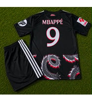 Yeni Sezon Real Madird 2025/26 Sezonu MBAPPE Dragon Desenli Konsept Çocuk Forması 2Li Set siyah