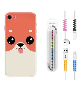Apple iPhone 5 6 7 8 Plus Se XR Kılıf Kablo Koruma Spiral Silikon Sevimli Köpek 1731