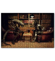 Cakapuzzle Satranç Oynayan Alien ve Avcı  Puzzle Yapboz MDF (Ahşap) (120 Parça)
