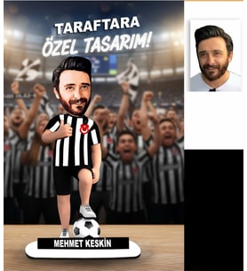 Kişiye Özel Karikatür Siyah Beyaz Erkek Taraftar Tasarımlı  Biblo  B130