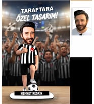 Kişiye Özel Karikatür Siyah Beyaz Erkek Taraftar Tasarımlı  Biblo  B130
